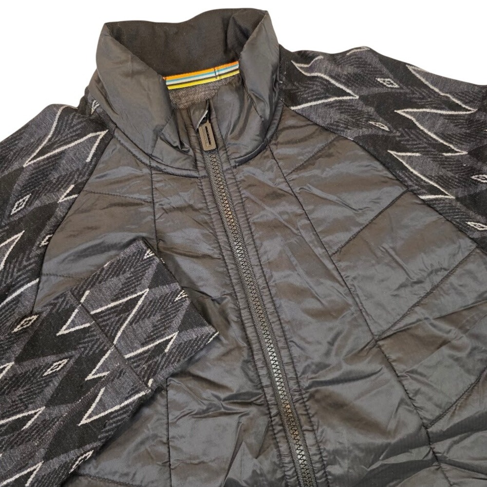 Smartwool Women's L Smartloft 60 Full Zip Hybrid Jacket Black Gray Geometric